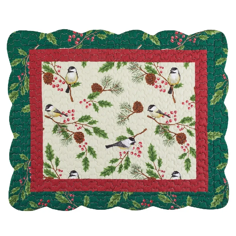 Chickadee and Pine Holiday Pillow Sham