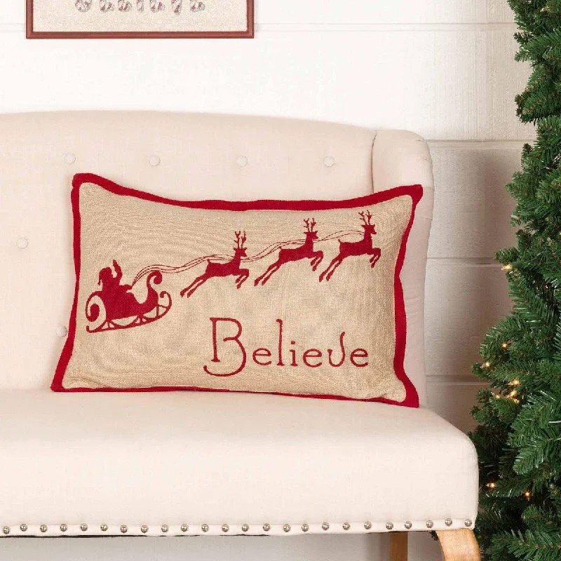 Burlap Santa Believe Pillow 14"x22"