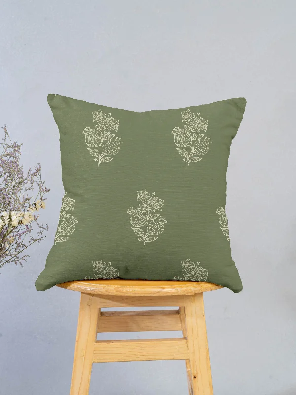 Malabar 100% Cotton floral cushion cover for sofa - Pepper green