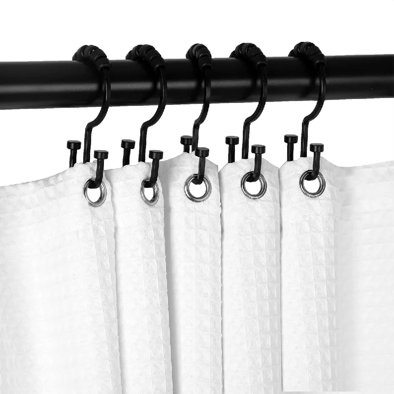 Utopia Alley Deco Flat Double Roller Shower Curtain Hooks, Matt Black - Matt Black