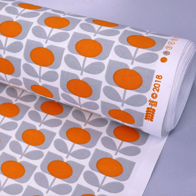 Orla Kiely Furnishing Fabric - Ditsy Cyclamen - Orange and Grey