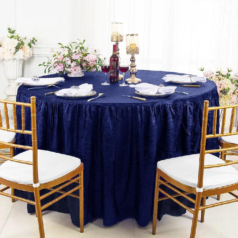 60" Round Ruffled Fitted Crushed Taffeta Tablecloth With Skirt - Navy Blue (1pc)