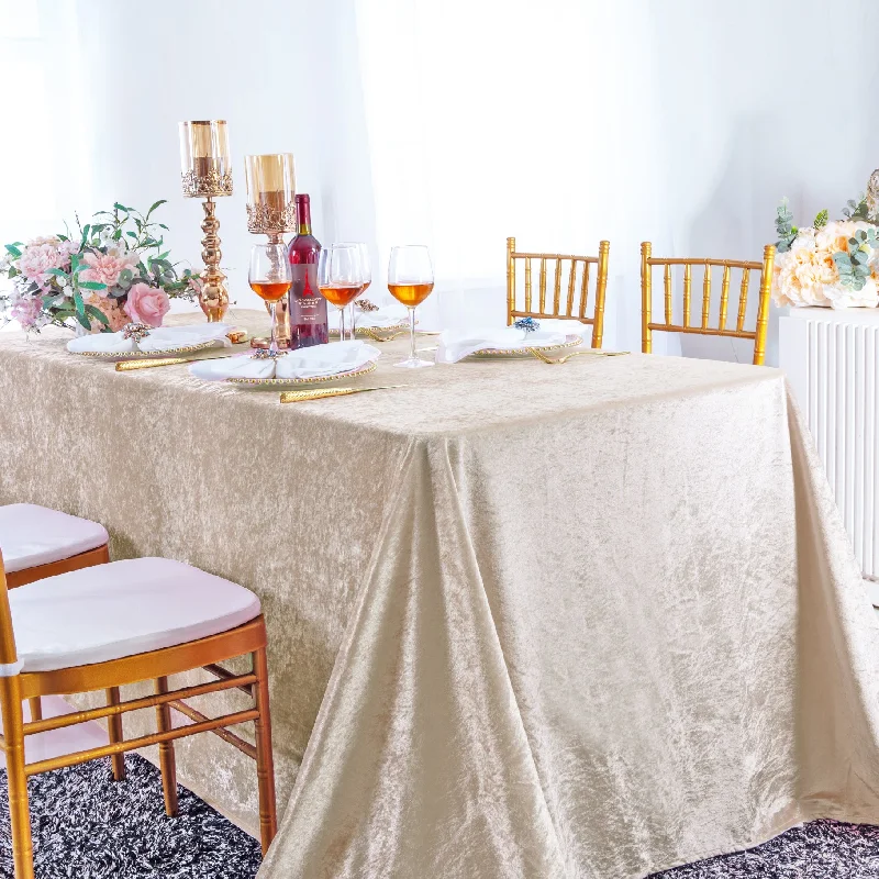 90"x156" Seamless Rectangular Ice Crushed Velvet (200 GSM) Tablecloth - Champagne (1pc)