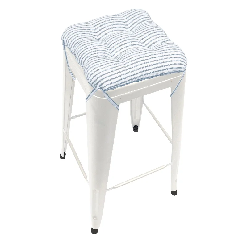 Ticking Stripe Blue Square Industrial Bar Stool Cushion - 12"