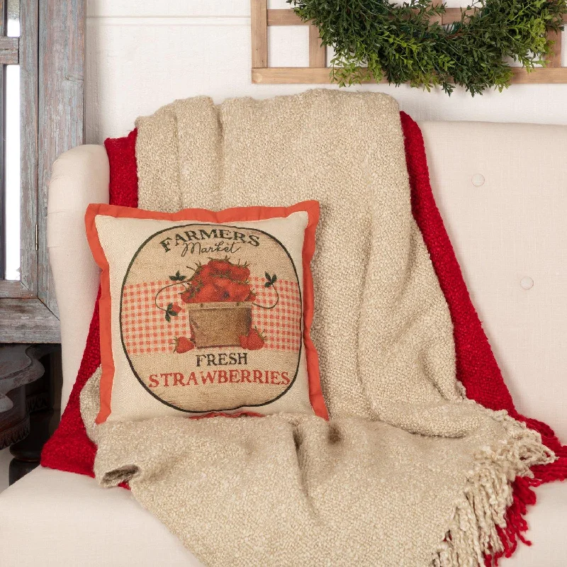 Farmer's Market Fresh Strawberries Pillow 12x12 VHC Brands