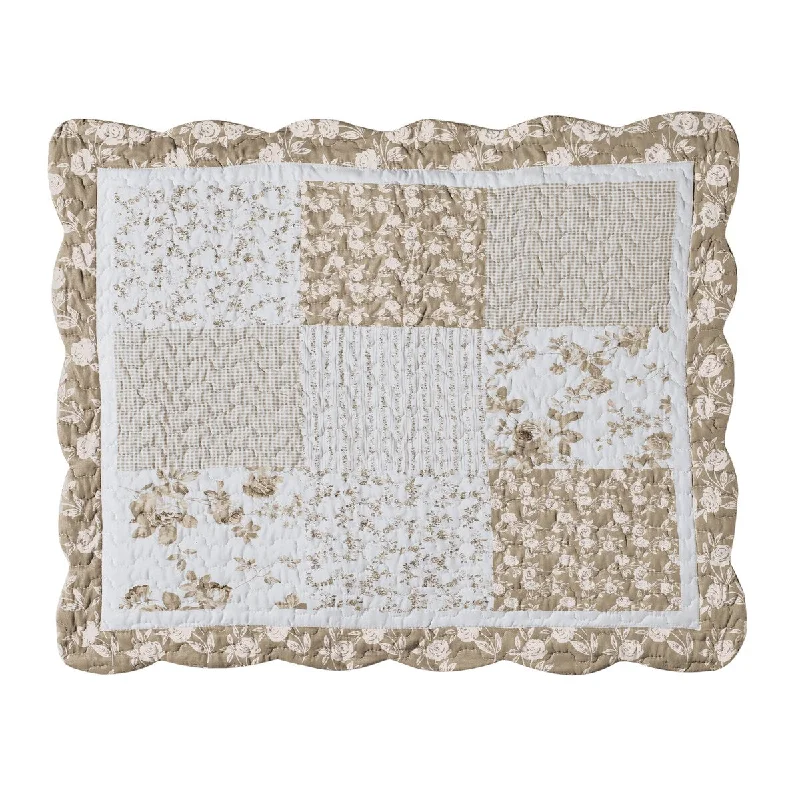 Classic Taupe and White Shaded Floral Patchwork Pillow Sham