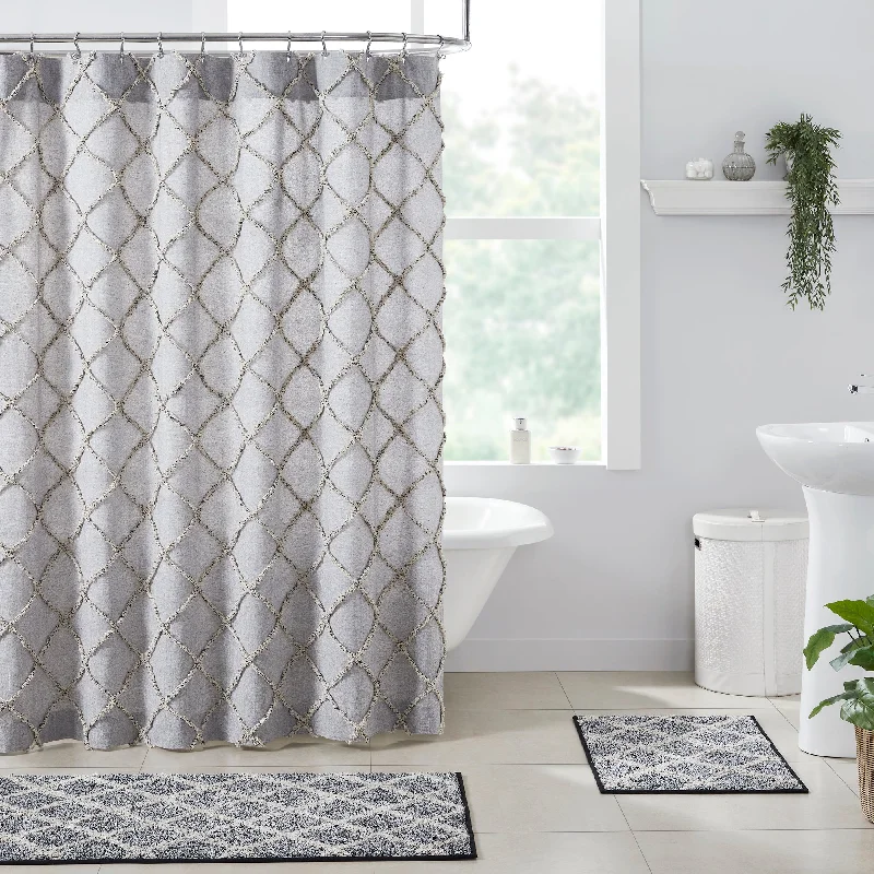 Frayed Lattice Creme & Black Shower Curtain 72x72 VHC Brands