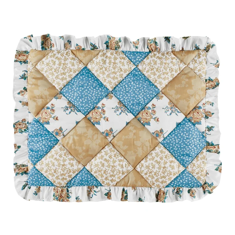 Blue Multi-Colored Heather Quilted Ruffled Pillow Sham