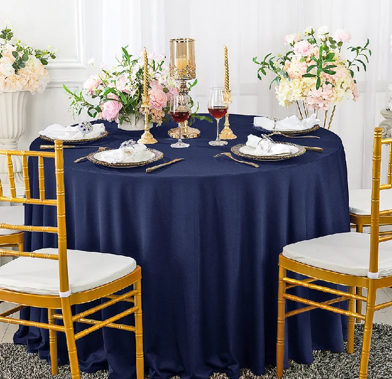 132" Round Scuba (Wrinkle-Free) (240 GSM) Tablecloth - Navy Blue (1pc)