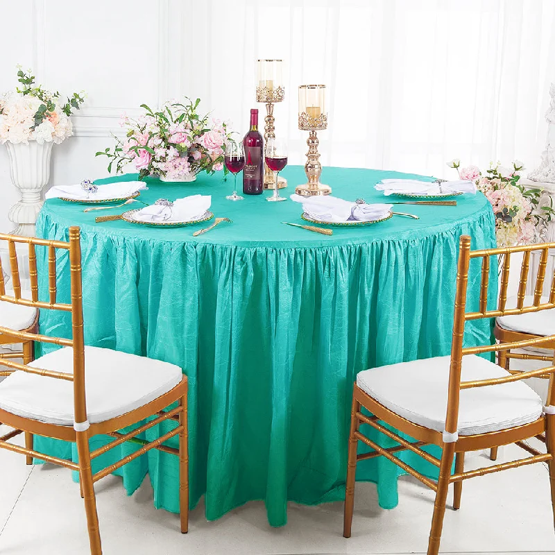 60" Round Ruffled Fitted Crushed Taffeta Tablecloth With Skirt - Pool Blue (1pc)