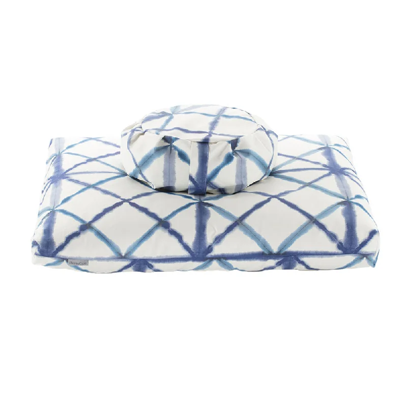 Blue Watercolor Geometric Zafu Zabuton Set