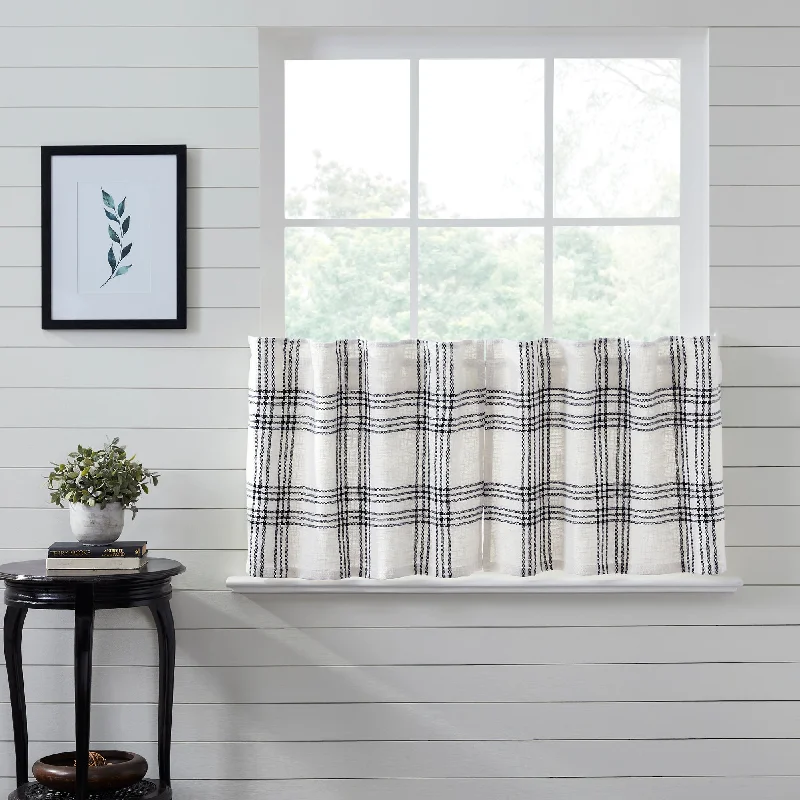 Black Plaid Tier Curtain Set of 2 L24xW36 VHC Brands