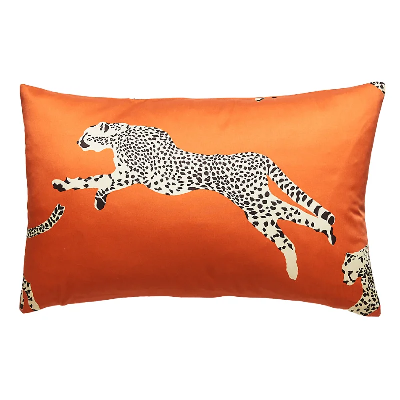 Clementine Orange Leaping Cheetah Lumbar Pillow