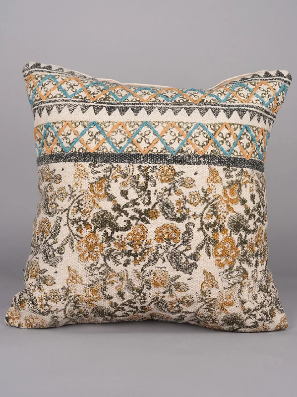 ARTFUL PETAL WHISPERS - BLOCK PRINTED SQUARE CUSHION COVER