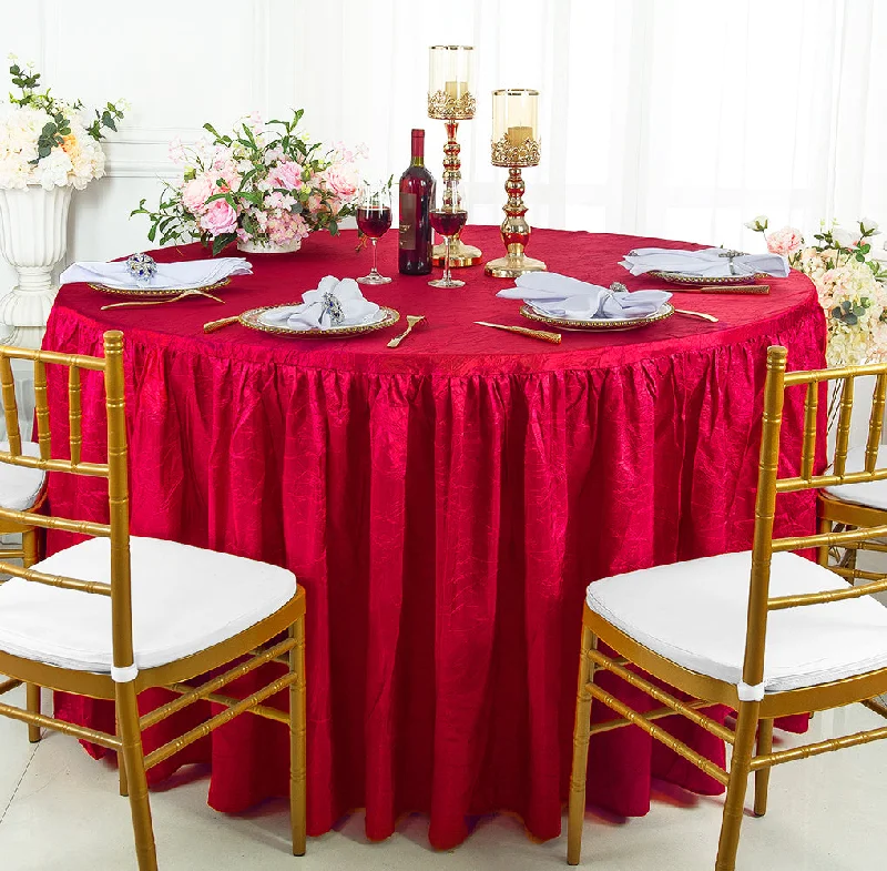 60" Round Ruffled Fitted Crushed Taffeta Tablecloth With Skirt - Apple Red (1pc)