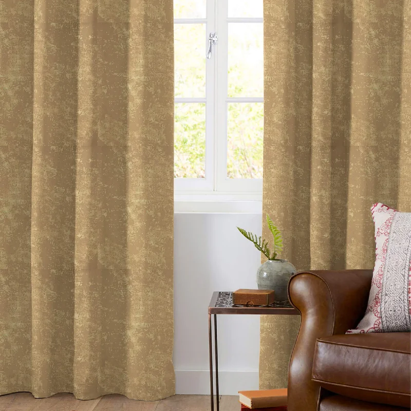 Brown Golden Dots Geometric Pattern Premium Curtain Fabric (Width 54 Inches)