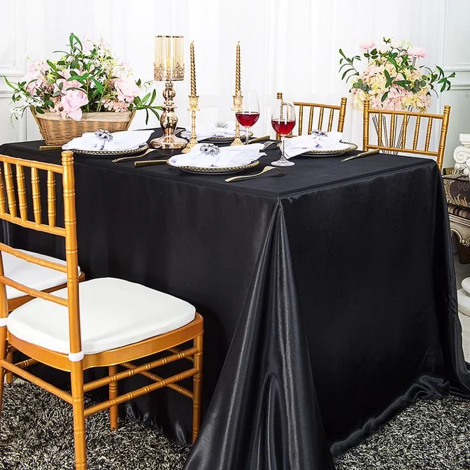 90"x156" Seamless Rectangular Satin Tablecloth - Black (1pc)