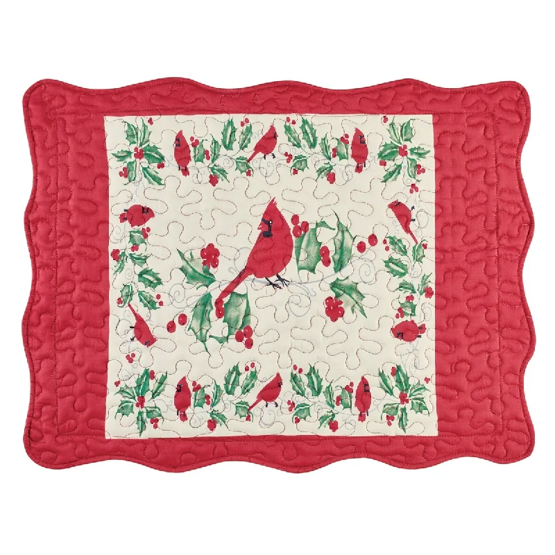 Cardinals and Holly Ivory Pillow Sham with Red Border