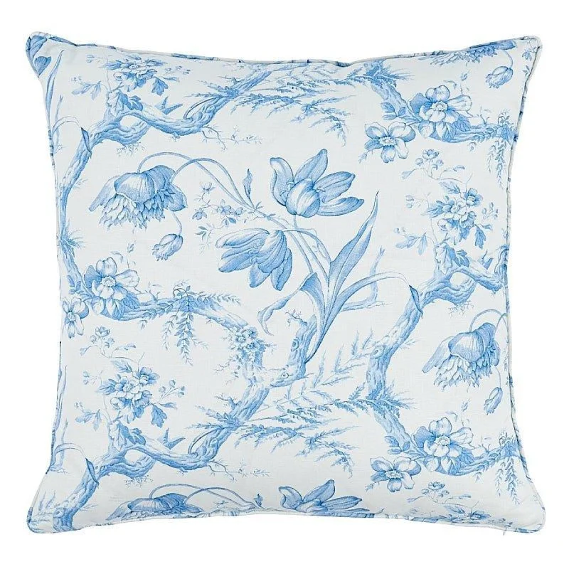 Blue & White Toile De Fleurs 22" Throw Pillow