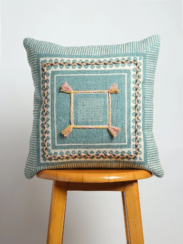 AELLA - BLOCK PRINTED EMBROIDERY SQUARE CUSHION COVER