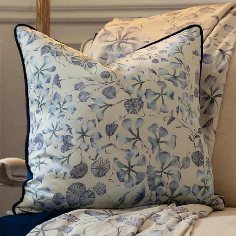 Philipa Printed Piped Cushion Blue