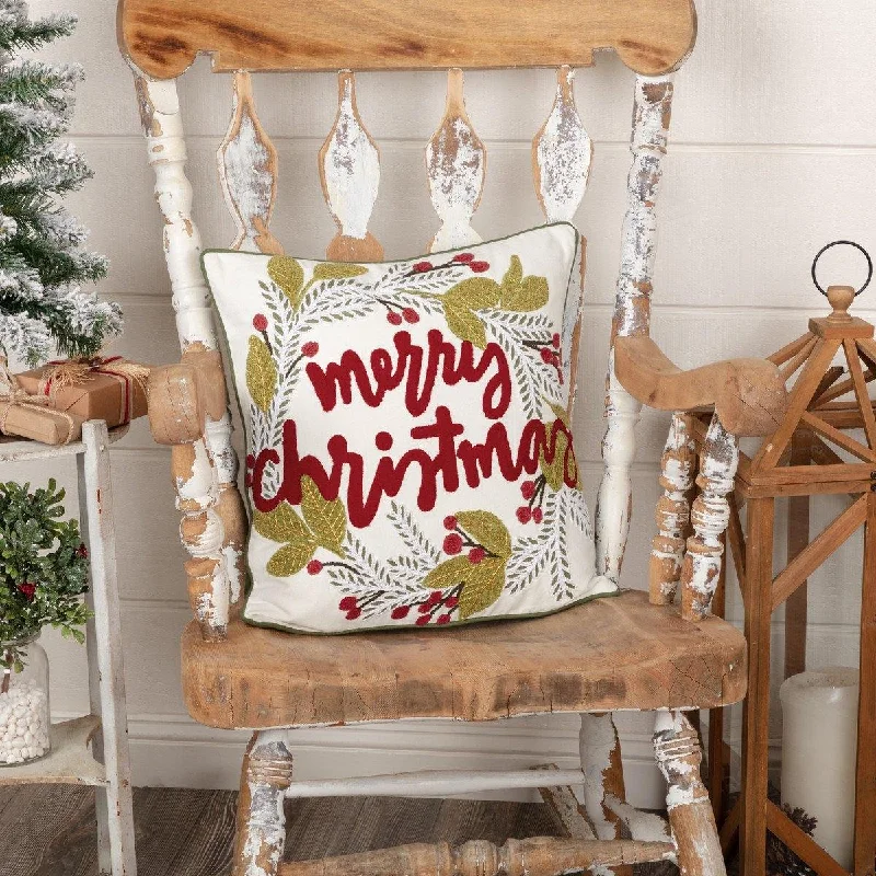 Merry Christmas Wreath Pillow 18"x18"