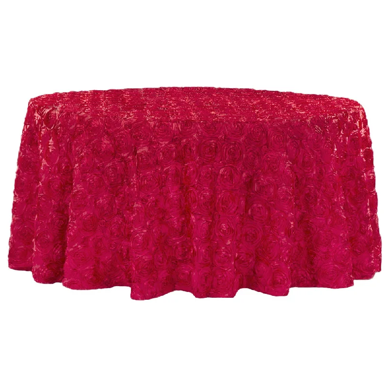 Wedding Rosette SATIN 132" Round Tablecloth - Apple Red