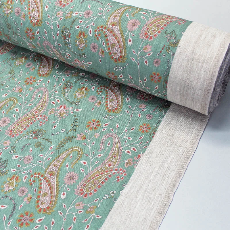 Home Furnishing Linen - Paisley - Mint and Pink