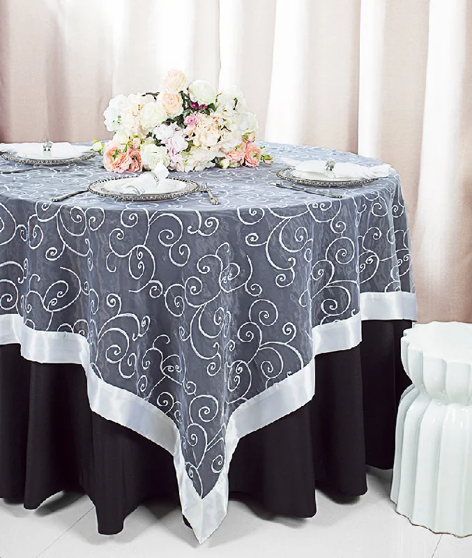 85"x85" Seamless Square Embroidered Organza Tablecloth/Table Overlay - White (1pc)