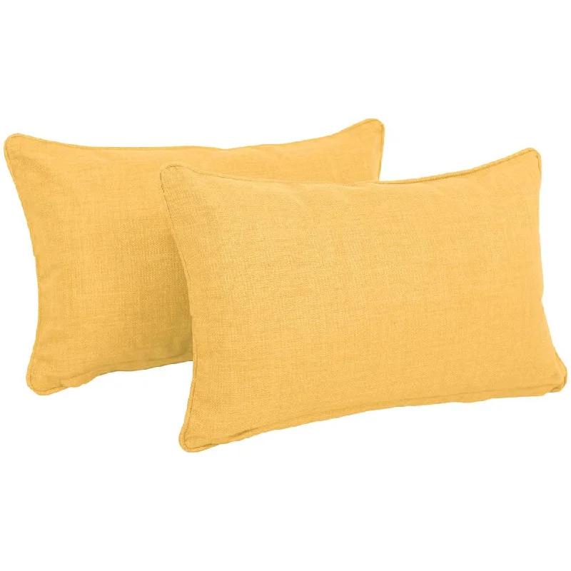 20-inch by 12-inch Double-corded Solid Outdoor Spun Polyester Back Support Pillows with Inserts (Set of 2), Lemon