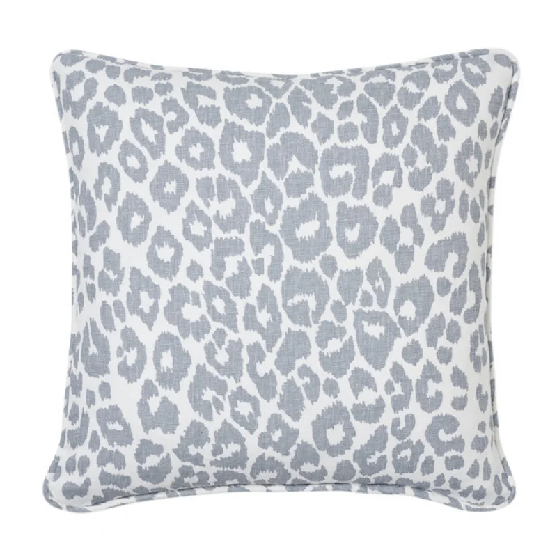 Iconic Sky Blue Leopard 22" Linen Throw Pillow