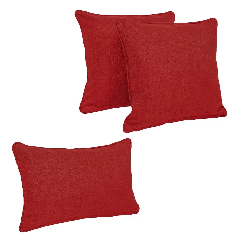 Double-corded Solid Outdoor Spun Polyester Throw Pillows with Inserts (Set of 3), Paprika