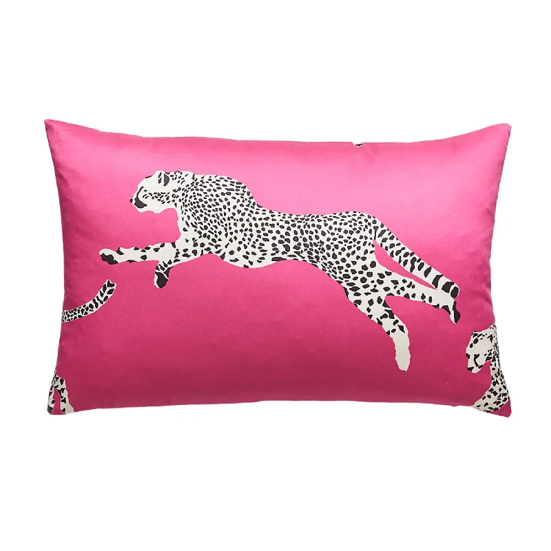 Bubblegum Pink Leaping Cheetah Decorative Lumbar Pillow