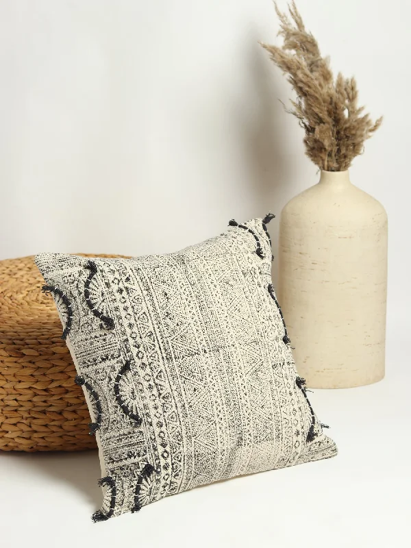 CHARCOAL WHIMSICAL HAVEN - BLOCK PRINTED SQUARE CUSHION COVER