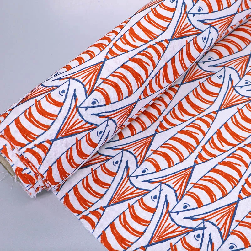 Home Furnishing White Cotton Panama - Happy Plaice - Orange