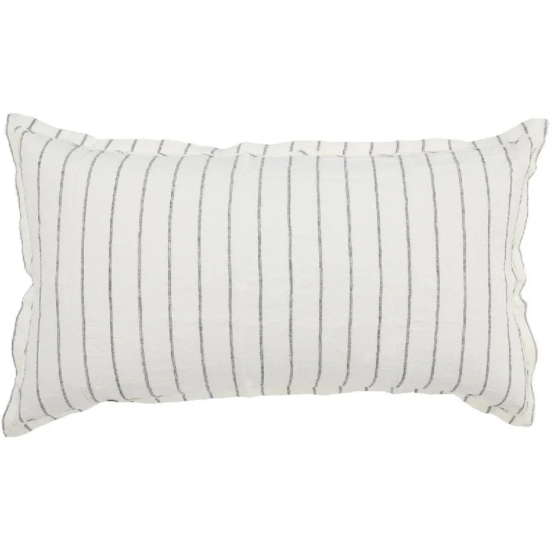 Tara King Size Lumbar Pillow Sham, Cotton Sateen Back, Woven Stripe, Ivory